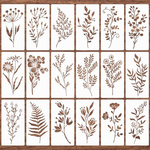18 Stück Blätter Schablone Blumen Schablonen Wiederverwendbar Malerei Vorlagen DIY Kunst Zeichenschablonen Malschablonen für Holz Möbel Wand Deko Karten Scrapbooking Fotoalbum