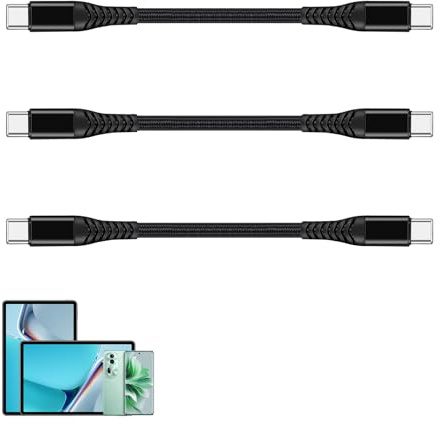 3 Stück C auf C Kabel Kurz 20cm, Ladekabel Typ C Schnellladekabel 60W Mit Power Delivery, für Schnelle Datenübertragung und Aufladung, Kompatibel Mit Smartphones, Tablets und USB-C Geräten