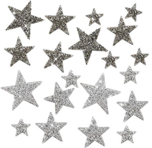 ‎posionks 20 Stück Bügelbild Applikation Stern Fünfzackiger S tern Aufnäher Strass Bügelbilder Glitzer Glänzende Stern-Aufbügelflicken 4/6/8cm für DIY, Kleidung, Rucksack, Hut, Jeans, Schuhe