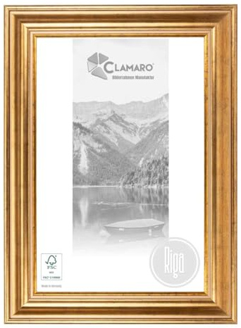 CLAMARO Riga Bilderrahmen Antik Barock, Massivholz, 68 mm, Gold, 60x80 cm | Fichte, Profiltiefe 33 mm, Außenmaß 72x92 cm, Acrylglas, HDF-Rückwand, Metall-Aufhänger, Hoch- und Querformat, für Fotos