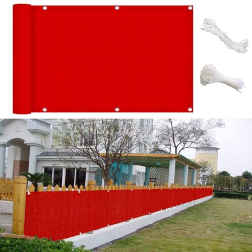 GAIFNAG Balkon Sichtschutz Privafence 95 x 300 cm Balkonsichtschutz mit Ösen, Balkonverkleidung Ohne Bohren HDPE Gewebe, Uv-Schutz, Wetterfest für Balkon Terrasse Garten, Rot