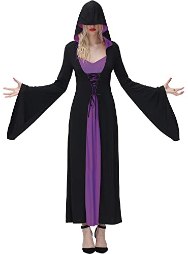 NANAMEEI Costumes d'halloween Costume de Sorcière pour Femme Robe Gothique Sexy Costumes Médiévaux avec Sweats à Capuche