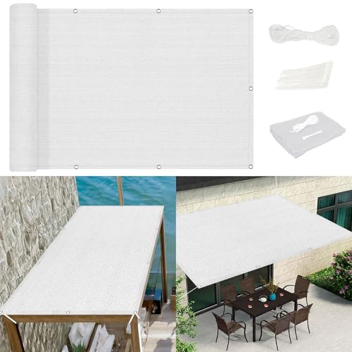 Sichtschutz mit Ösen 180 x 180 cm Sonnenschutz Windschutz Sonnendach Überdachung 90% Shading Rate Reißfest für Patio Hinterhof Rasengarte, Weiß