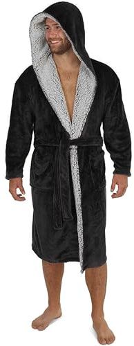 CityComfort Bata Invierno Hombre y Adolescente, Albornoz Polar con Capucha, Bata de Estar por Casa - Regalos Hombres(3XL, Negro Carbón)
