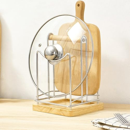 Support de rangement pour planche à découper en bois massif, support de rangement pour couvercle de pot, support de rangement pour planche à découper, 14,5 x 14,5 x 20 cm