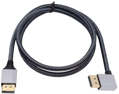 NFHK Câble DisplayPort DP vers DP à angle droit 4K 60 Hz - Manchon argenté ultra HD UHD 90 degrés pour ordinateur de bureau, ordinateur portable, moniteur et carte graphique - 1 m
