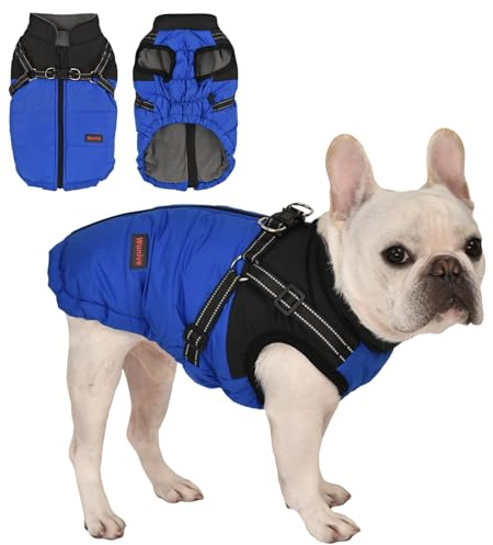 Wunive Hundemantel Hundejacke Winter Wasserdichter Hundemantel Kleiner Hundemantel Welpen Harness Hundemantel Warme Hundejacke Hundemantel mit Geschirr Built in 2 in 1 für kleine mittlere große Hunde