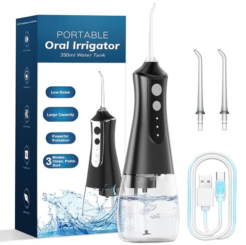 Water Flosser for Teeth Cordless & Oral Irrigator Dental Flosser, 350ML Portable flossers for Teeth Care Home Use and Travel, 3 Modes, Black