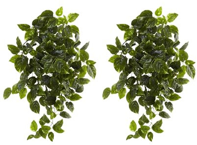 Nearly Natural 36-Inch UV Resistant Artificial Pothos Hanging Plant Set of 2, Lifelike Greenery for Indoor/Outdoor Decor, Bendable Branches, Ideal for Pergola, Patio, and Front Porch Display