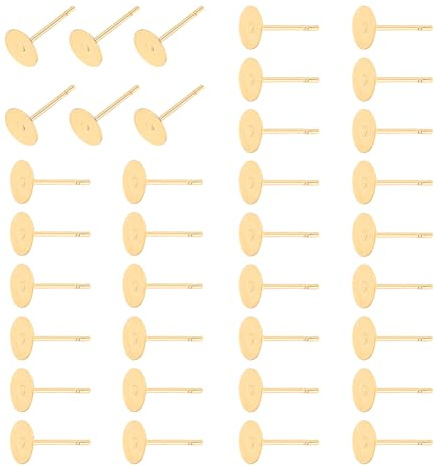 UNICRAFTALE 200 Stück 6mm Flache Ohrstecker 24 Karat Vergoldeten Ohrsteckern Edelstahl Flache Runde Blanke Ohrringpolster Für Die Herstellung von DIY Ohrringen Und Schmuck