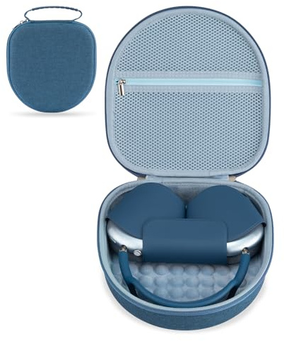 Case for Apple Airpods Max 2/ Airpods Max Headphones, Travel Portable Headphone Hard Case Cover Bag, Mesh Pouch with Zipper for Charger and Accessories (Blue case)
