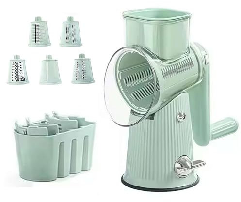 Rotary Cheese Grater, 5 in 1 Cheese Grater With Handle, Rotary Cheese Grater Vegetable Slicer, Replaceable Stainless Blades Cheese Cheese Vegetable Slicer With Storage Box