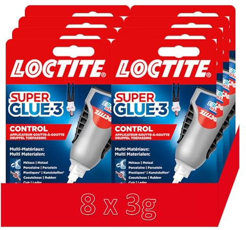 Super Glue 3 Control, Colle instantanée surpuissante avec débit contrôlé, Colle universelle pour la plupart des matériaux, colle liquide dans un flacon anti choc de 8 x 3 g