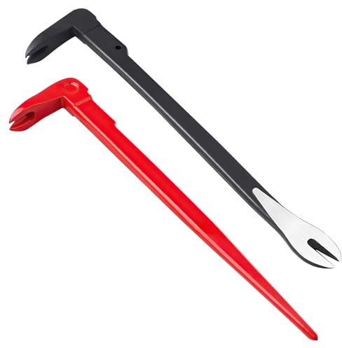 2 Pièces Pied de Biche, Acier Carbone, Conception de Corne Robuste et Économe en Main D'œuvre, Arrache Clou Deux Types de Queues, au Démontage Travail Bois, au Soulèvement Planches Bois (rouge, noir)