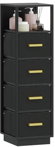 Hzuaneri Badezimmerschrank, Badregal mit 2 Schubladen, Schmaler Aufbewahrungsschrank, Multifunktionaler Badschrank, für Badezimmer Wohnzimmer, Schlafzimmer, 28 x 28 x 97,5 cm Schwarz BC17304B
