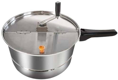 Veesper Stovetop Popcorn Maker, Manual Stirring Stainless Steel Popcorn Pot with Non-Stick Coating, Heat-Resistant Handle & Lid for Home Theater