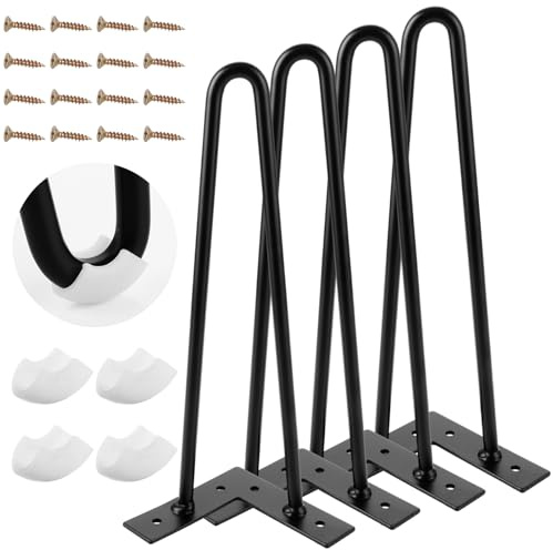 MIVIDE 4 Stück 30cm Hairpin Legs Haarnadel Tischbeine, Haarnadel Tischbein Metall Schwarz, Metallfüße Schwarz 30cm Mit Bodenschoner und Schrauben für Sofa, Möbel