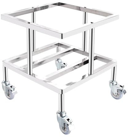 Heavy Duty Stainless Steel Rolling Soup Pot Cart Mobile Bucket Dolly for Storage Barrels & Milk Buckets Commercial Kitchen Equipment (40x40x48cm)