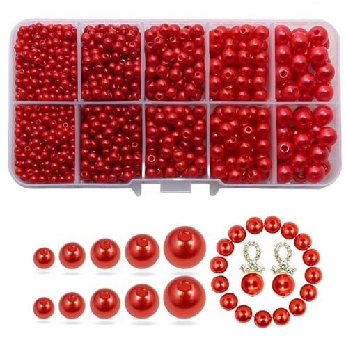 Omeblos 1760 Pcs Red Beads, 3mm 4mm 5mm 6mm 8mm Red Glass Bead, Beads for Jewelry Making DIY Craft Project Decorations Bracelet Making Kit