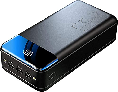 Chargeur Solaire de Banque d’Alimentation 100000Mah Batterie de Camping sans Fil Qi étanche avec Panneau Solaire Charge Rapide 5V / 2.1A I-nput/Sortie, Lampes de Poche LED, F