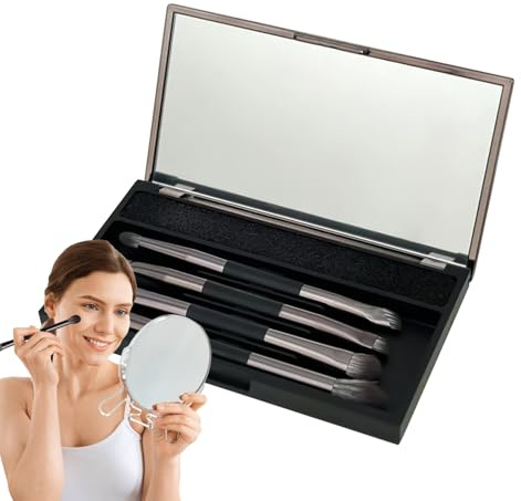 Make-up-Pinsel-Set mit Etui, 4 x doppelseitiges Make-up-Pinsel-Set – Kosmetik-Werkzeug-Set mit Reinigungsschwamm, Grundierung und Concealer-Applikator für Lidschatten