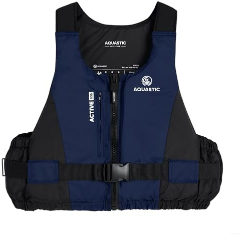 AQUASTIC Active 50N Schwimmweste – EN ISO 12402-5 zertifiziert | SUP Kajak, Boot, Wassersport | Unisex für Erwachsene & Kinder | Komfort, Auftrieb, Reißverschluss, Tasche, Verstellbarer Gurt leicht XL