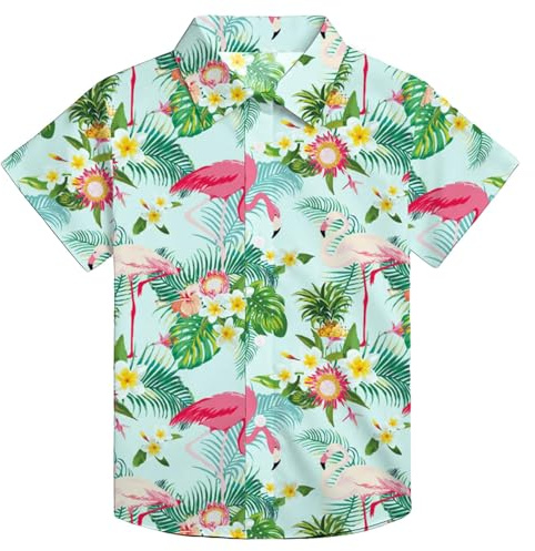 VVNTY Boys' Button-Down Hawaiian Shirt - Summer Beach Tropical Casual Short Sleeve Printed Shirt for Kids Ages 5-14 (Multicolor3,11-12 Years)