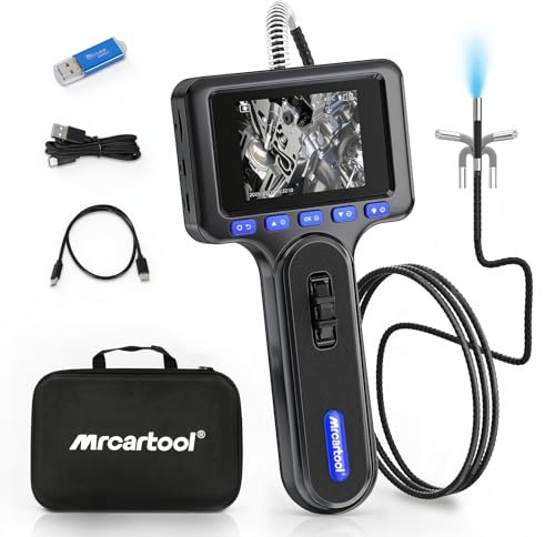 MRCARTOOL 2-vägs ledigt endoskop med 4x zoom och 6,2 mm sond | 220° sond dubbelsidig svängbar borescope, 4,0-fts kabel, 3-stegs LED-belysning, 2,8-tums 1080P HD-IPS-skärm, IP67