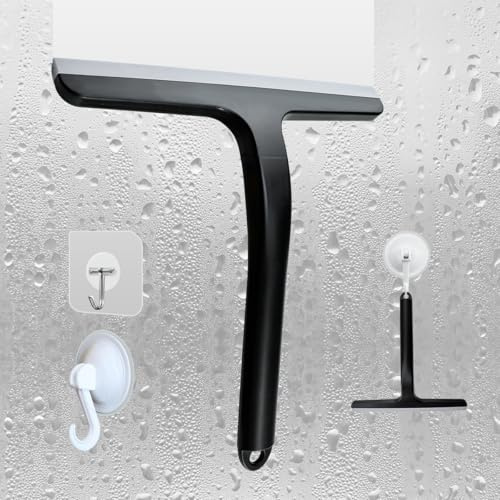 Garegce Shower Squeegee with Adhesive Hook for Shower Doors, 23CM/9 Inch Window Squeegee, Shower Cleaner Tool for Bathroom, Glass, Mirror, Car Glass and Various Smooth Surfaces