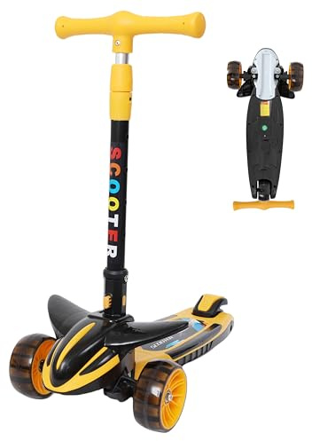 Habib Kinderroller 3 Rad – LED Leuchträder, klappbar, 4-Fach Höhenverstellbar, Tretroller für Jungen & Mädchen 3-8 Jahre (4 Farben)