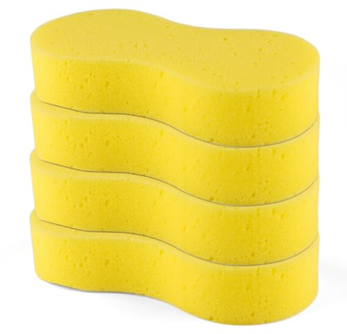 4 pezzi Spugna Auto Lavaggio, Spugna Lavaggio Auto Antigraffio, Grande per Autolavaggio Pulizia Vetri per Auto per Lavaggio Auto Cucina Pulizia - Giallo (23x11x4.5 cm)