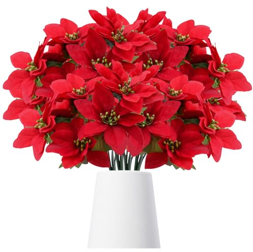 pangutheos 4 Pezzi Stella di Natale Artificiale, 33 cm Fiori Finti Natalizi, Fiori Natalizi per Vaso Seta per Decorazioni Natalizie, Casa e Feste