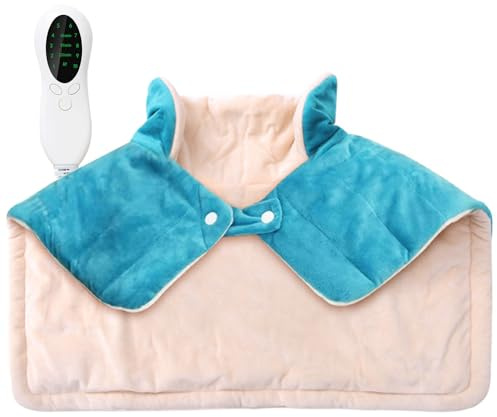 Souvik Almohadilla Térmica Cuello, 10 Niveles de Calor Manta Electrica Cervical para Aliviar el Dolor de Cuello, Hombros y Espalda, Lavable a Máquina, 3-Timer Setting, 1.1KG, Calentamiento Rápido