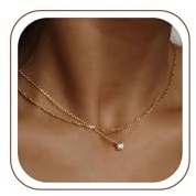 SLOONG 2 Stück Layering Ketten Set 14K Goldkette & Silber Wasserfest Choker Kette Damen Gold Halskette mit CZ Anhänger Y Kette Panzerkette Gold Halskette für Frauen Damen Schmuck