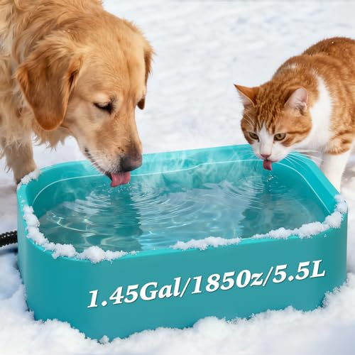 1.45 Gal/5.5L Heated Water Bowl, Extra Large Heated Dog Bowls for Outside | 5 Layers Design for Heating & Heat Preservation, Provides Drinkable Water & Food in Winter
