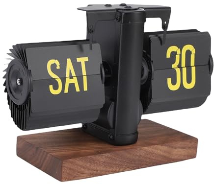 ciciglow Flip Down Clock, 12H Retro Digital Auto Flip Clock Calendar Clocks, Battery Powered Calendar Internal Gear Operated, for Home & Office Decor (Black)