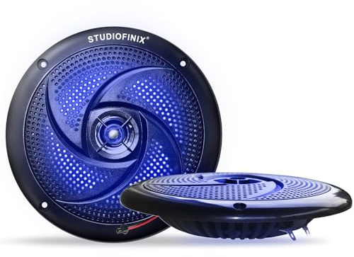 STUDIOFINIX 4-tums vattentäta marina högtalare – 80 W, 2-vägs, väderbeständigt utomhusbåtsljud med LED, platt & slankt, för båtar, husbilar och mer (2, svart)