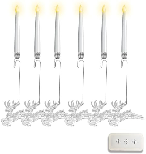 Guangcailun Candele natalizie a LED con gancio a sfera in cristallo trasparente, set di palline per albero di Natale, candele natalizie tremolanti, per feste, digitare+5