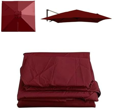 Tettoia di ricambio per 3 ombrelloni da giardino, 3 x 4 m, colore bordeaux, parasole quadrato, 8 stecche, parasole da giardino, impermeabile e resistente ai raggi UV