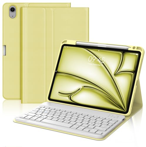 Coque Clavier pour iPad Air 11 Pouces (M4 2026, M3 2025, M2 2024), AZERTY Français Housse Clavier Bluetooth Magnétique Détachable avec Porte Crayon pour iPad Air 10.9 (5e/4e Génération), Jaune Clair