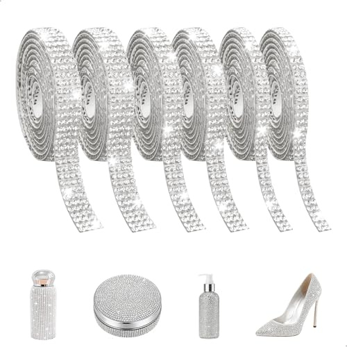 Strass Termoadesiv för Tyger 6 set, Glittriga Självhäftande Klistermärken, Strass Självhäftande Stilar Lämpliga för DIY, Mobilfodral, Fordonsinredningar, Väskor och Kläder