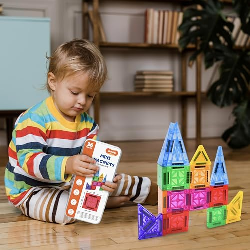 Wonder Toys Set da Viaggio 26 Pezzi – Mini Costruzioni Magnetiche Educative Montessori per Bambini 3–7 Anni Magnetic Tiles Original