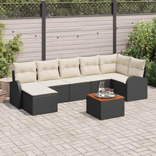 Teenpull Garten-Sofa-Set 8-teilig, Schwarz Poly Rattan, Modulares Outdoor Loungesofa mit Stauraum für Terrasse, Balkon, Garten