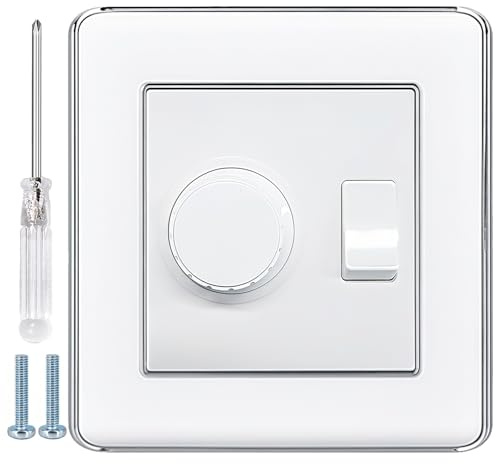 Variateur d'intensité LED (0–500 W) + interrupteur à bascule, variateur d'intensité 2 voies pour LED/halogène/incandescent, boîtier en métal galvanisé PC, tournevis fourni, parfait pour le salon/la