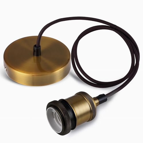 Seruno Metall E27 Vintage Lampenfassung, E27 Retro Lampenaufhängung mit Kabel, Vintage Pendelleuchte mit Deckenhalterung, Ideal für Industriellen Stil, Küchen, Bars und Wohnzimmer, Copper