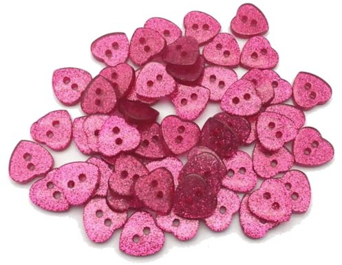 Harz Herzknöpfe mit Glitzer – Pink – Mädchen-, Damen- & Kinderknöpfe – Trachtenknöpfe – 12 mm × 13 mm – 2‑Loch – 10 Stück – Apfelblüte Style & Accessoires