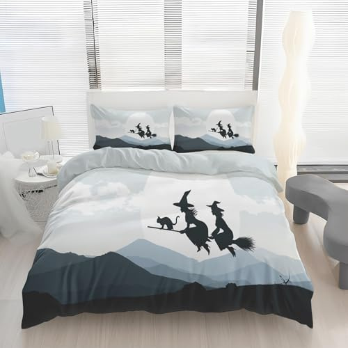 Générique Housse de Couette Thème Sorcière Halloween Parure de Lit 90x200 Gothique Magie Ensemble de Literie 1 Taie d'oreiller 65x65 Housse de Couette en Microfibre Douce avec Fermeture Éclair f8A158