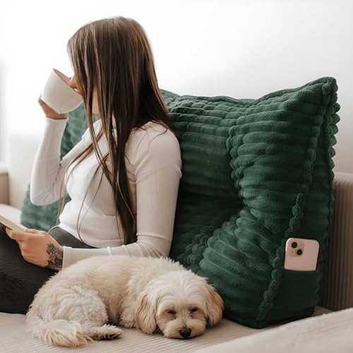 Gutekissen® Rückenkissen - Lesekissen für Bett und Sofa - Keilkissen - Rückenpolster für die Wand - Sitzkissen - Wandkissen - Mit Handytasche (Grün Tilia, 200 cm)