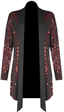 H&F Girls Womens Ladies Waterfall Open Drape Long Sleeve Sparkling Glitter Shiny Sequins Laurex Cardigan Novelty Party Top Floaty Duster Coat Blazer Dress Plus Size 14-28