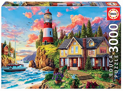 Educa - Puzzle 3000 Teile für Erwachsene | Leuchtturm, 3000 Teile Puzzle für Erwachsene und Kinder ab 14 Jahren, Inklusive Ersatzteilservice, Solange der Vorrat reicht, Szenerie, Landschaft (18507)